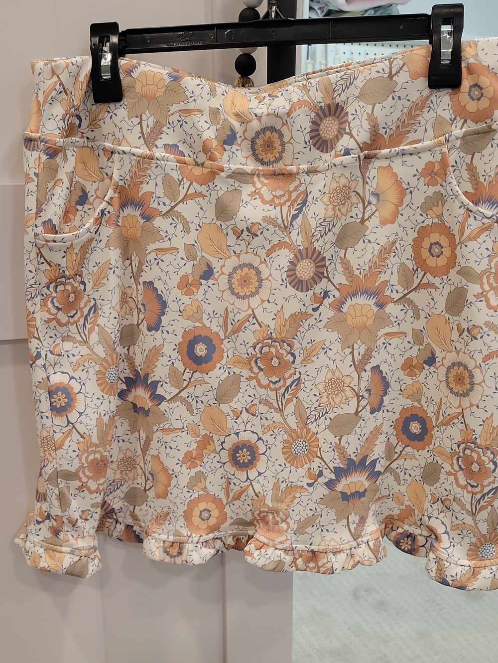Floral Ruffle Hem Skort - Cream and Mustard